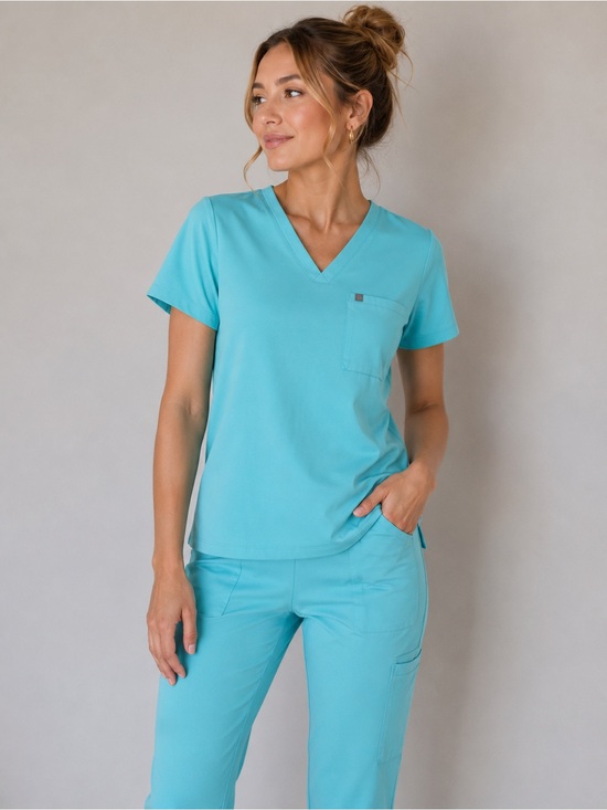 Tops - Fabletics Performance Scrub Top Aqua Stretch V-Neck XXL/1X Scrubs